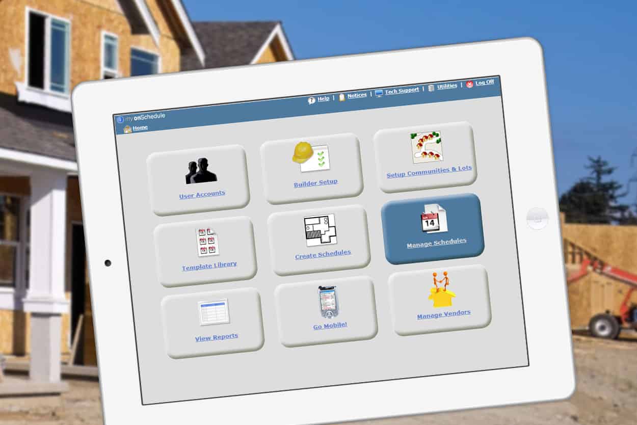 Construction scheduling software for D.R. Horton, tablet view