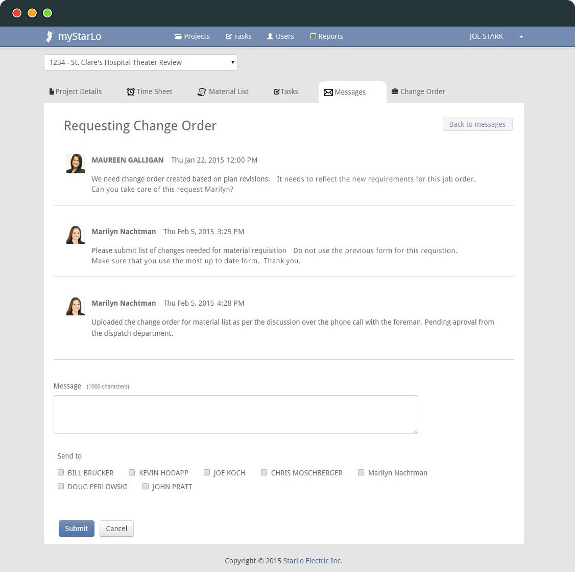 Star-Lo Electric field service management software - change order screenshot