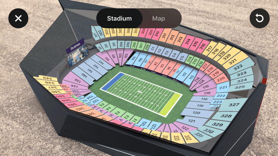 Digital transformation strategy example: Augmented Reality: Stubhub stadium seating selection
