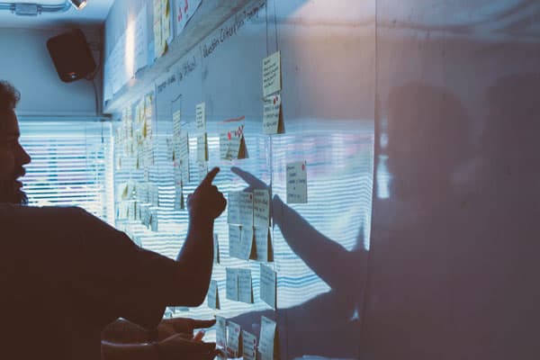 Man reviewing android application development notes on a whiteboard