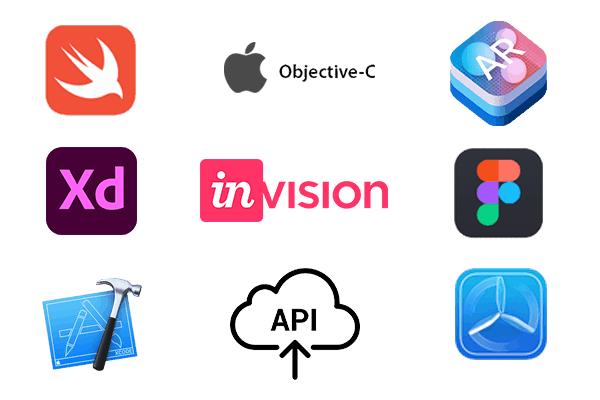 The logos of several iOS app development programs